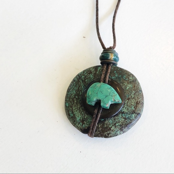 turquoise & brown adjustable circle necklace - Picture 2 of 6